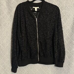 Emaline Woman Black Lace Zip Bomber Jacket